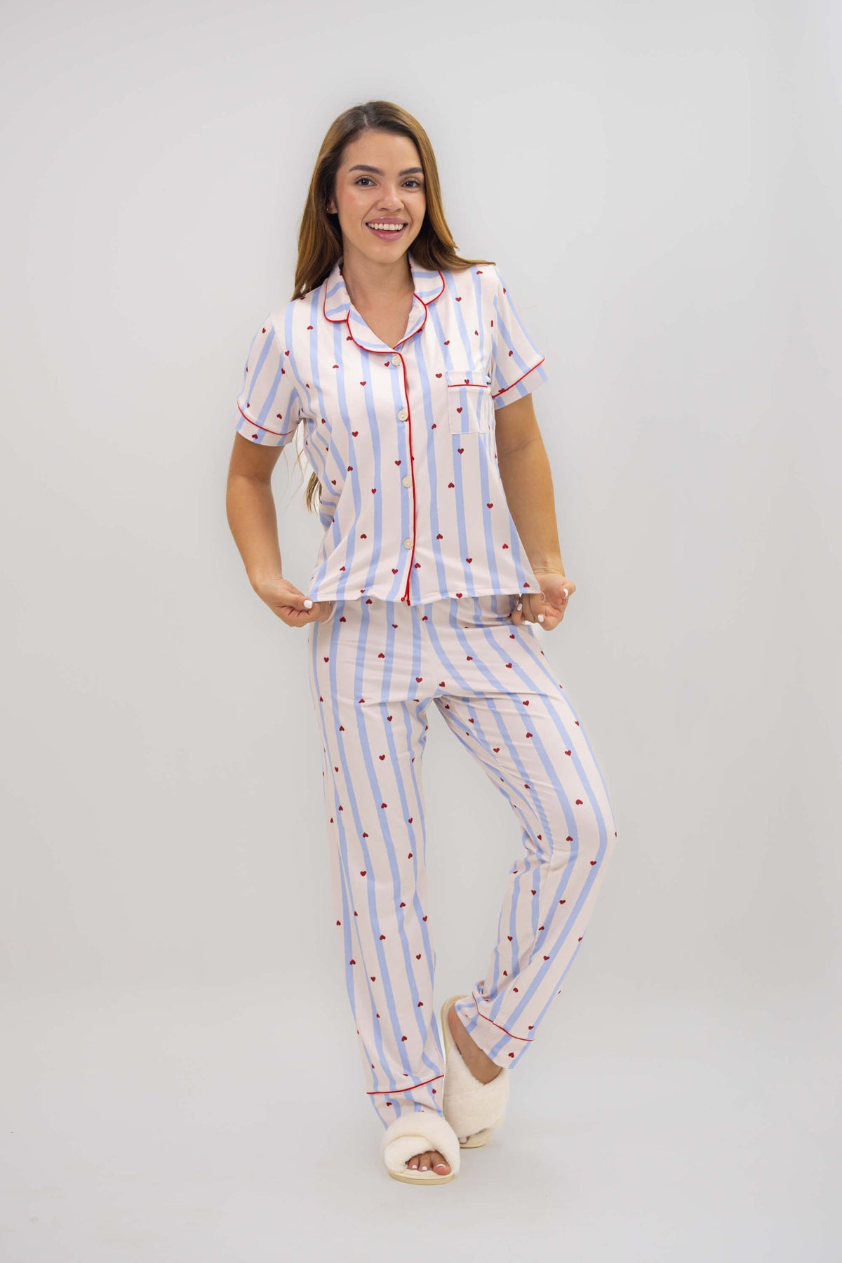 Alana Corazones Lineas Azul Pantalón